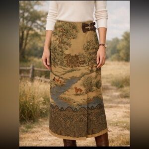 NWT Vintage Ralph Lauren Balmoral Dog Hunt Cabin Sz 12 Wool Blend Wrap Skirt New